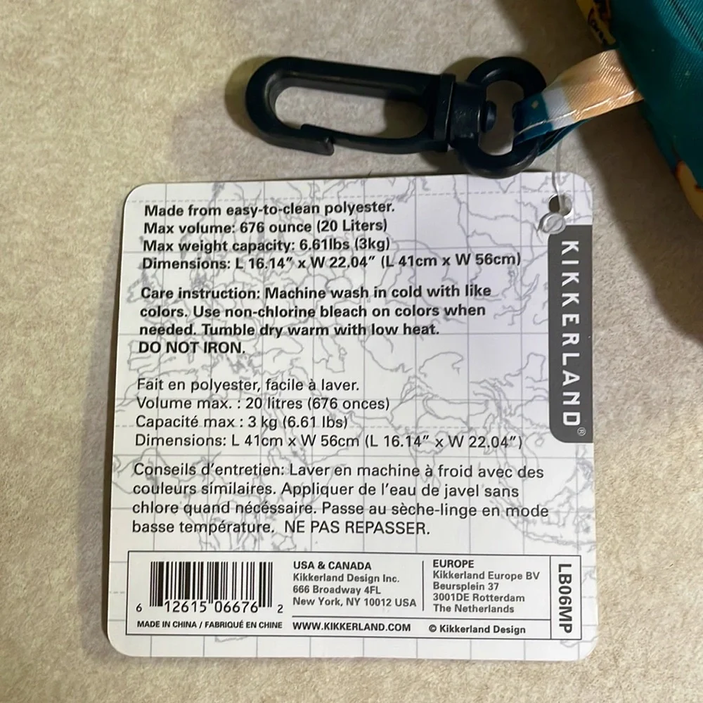 Kikkerland World Map Laundry Bag NWT
